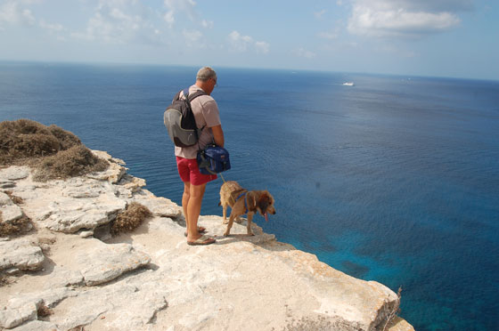 CORSICA DEL SUD - Mosè non ha paura dell'altezza e guarda giù verso i fondali marini tra le scogliere di Bonifacio
