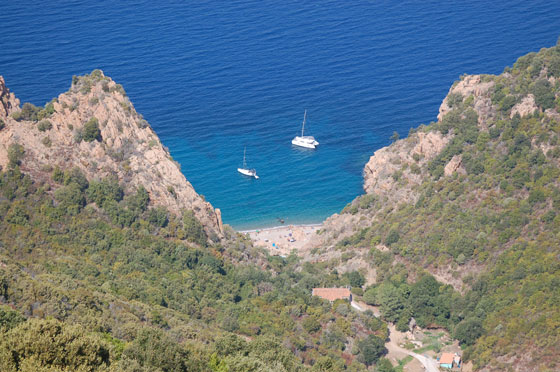 GOLFO DI PORTO - La spiaggia della Ficajola, stretta tra ripide pareti rocciose, si raggiunge percorrendo da Piana la D624, una strada tutta curve