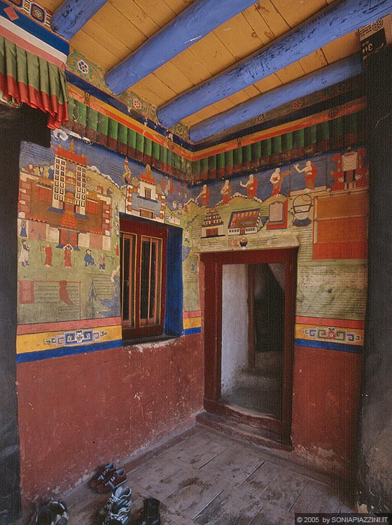 LADAKH  - Likir Gompa - pitture murarie sul portico esterno della sala delle preghiere