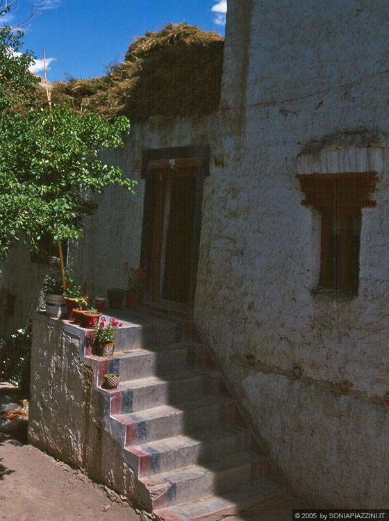 LADAKH - HIMALAYA - Alchi - particolare dell'ingresso della casa tibetana tradizionale 