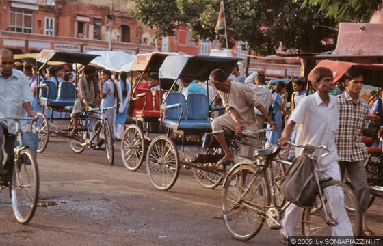 JAIPUR - La frenetica attività dei risciò e sullo sfondo la 