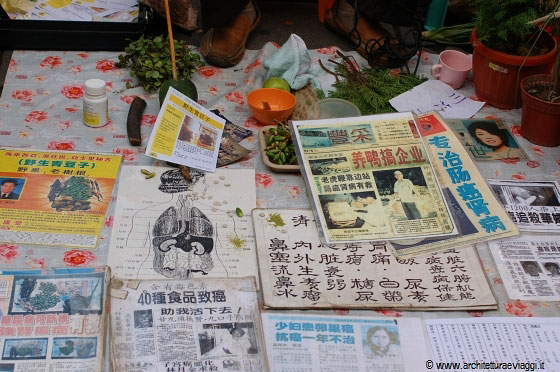 SINGAPORE - Mappe di organi e ogni genere di spiegazione per le cure offerte da questo ambulante in Waterloo Street