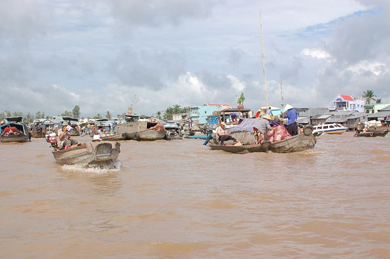 DELTA DEL MEKONG - L'animata attività mattutina del mercato galleggiante di Cai Rang