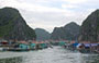 ISOLA DI CAT BA. Colorati villaggi di pescatori galleggiano sulle acque in prossimità dell'isola di Cat Ba
